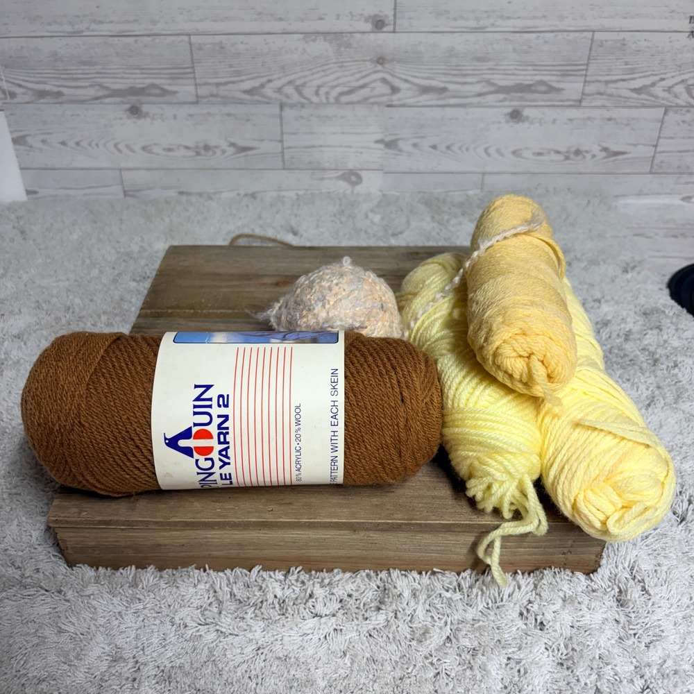 Vtg Pingouin Double Yarn Rust Brown Wool Blend and Yellow Mixed Yarn Grannycore
